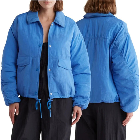 NWOT Free People FP Movement Off the Bleachers Coaches Jacket Women's Small Blue - Picture 3 of 16